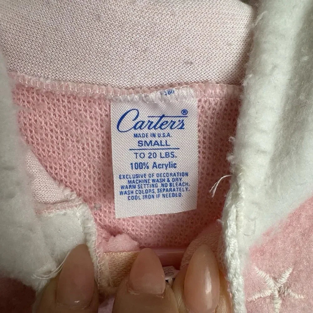 Vintage‎ Carter's Baby Girl Fleece Snowsuit Coverall Pink Small Up To 20 lb